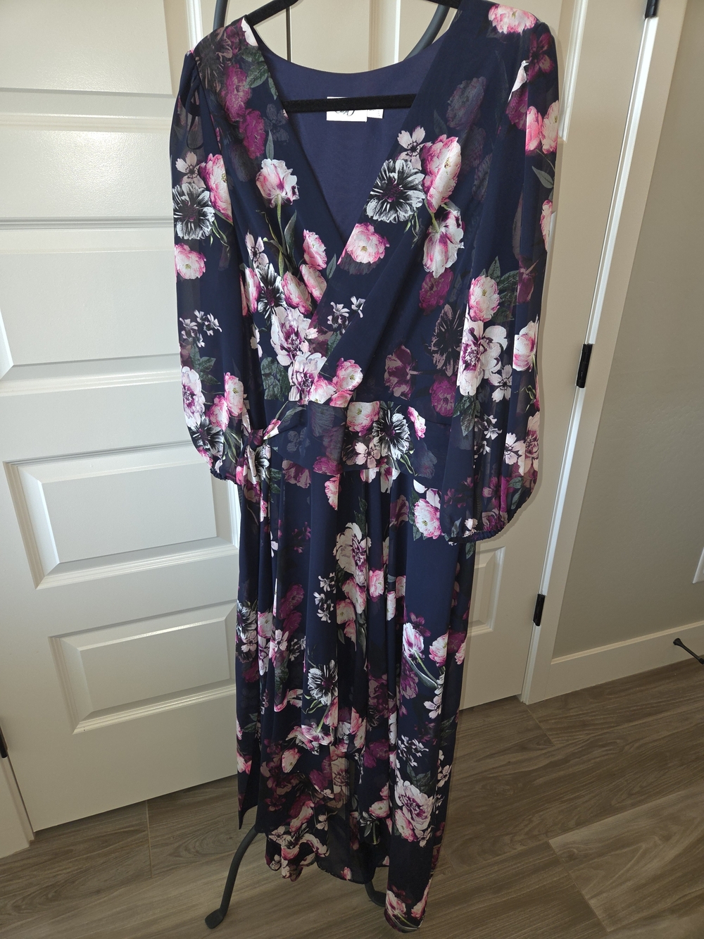 Eliza J Navy Floral Midi Dress with Pink & White Blooms